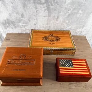 Vintage Cigar Box Lot Nat Sherman Partagas American Flag Wooden Storage Decor